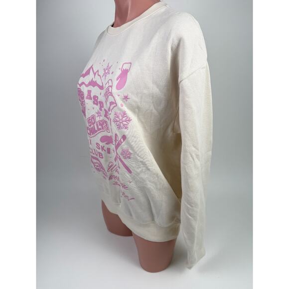 Victoria's Secret PINK Long Sleeve Fleece Crew Neck Ivory Sweatshirt  Size L - Picture 3 of 10